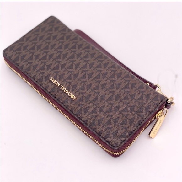 Michael Kors Large Continental Wallet Wristlet Brown Merlot - Picture 7 of 8